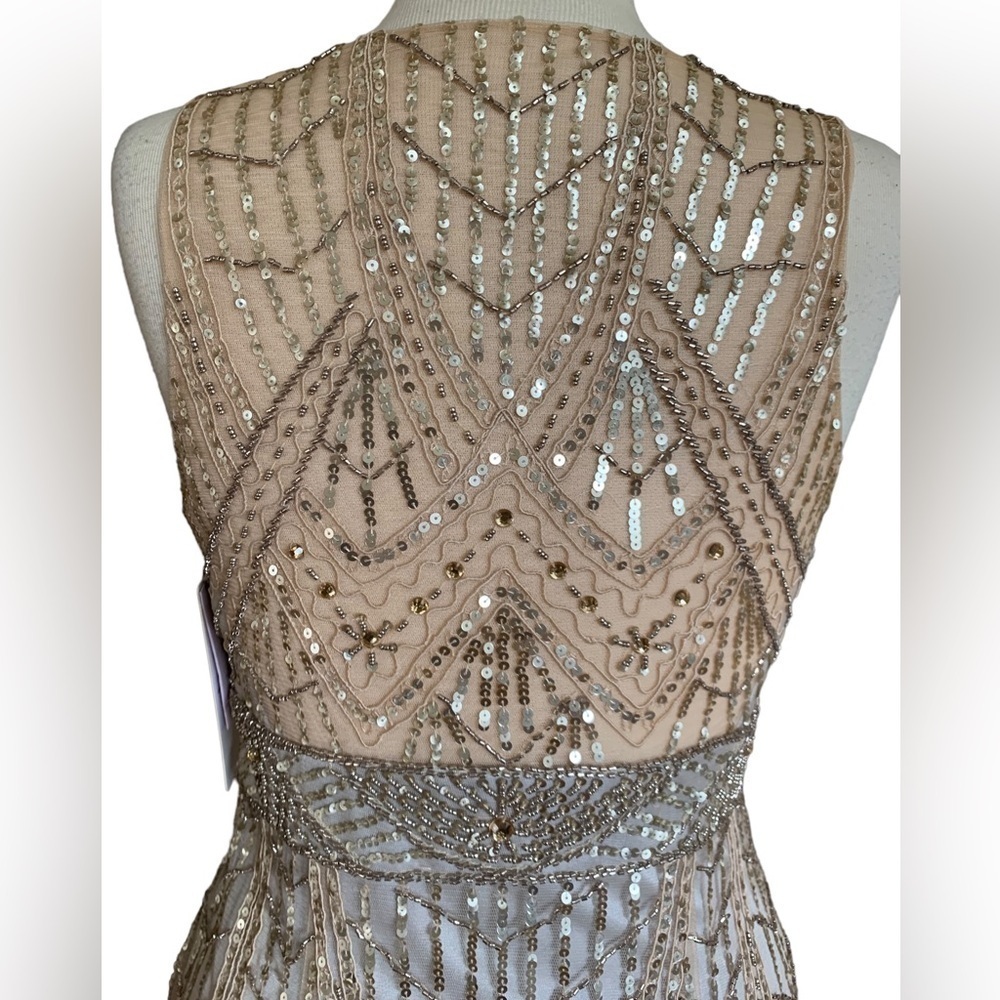 SUE WONG 4 Champagne Silver Sequin embellished beaded Cocktail formal dr… - Picture 10 of 17